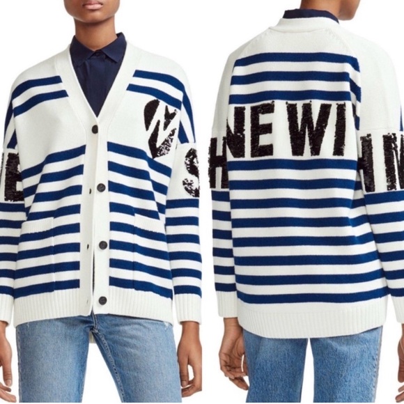 Maje Murmur Wool Blend Striped Sequined Oversized Cardigan Size 3/L - Picture 9 of 9